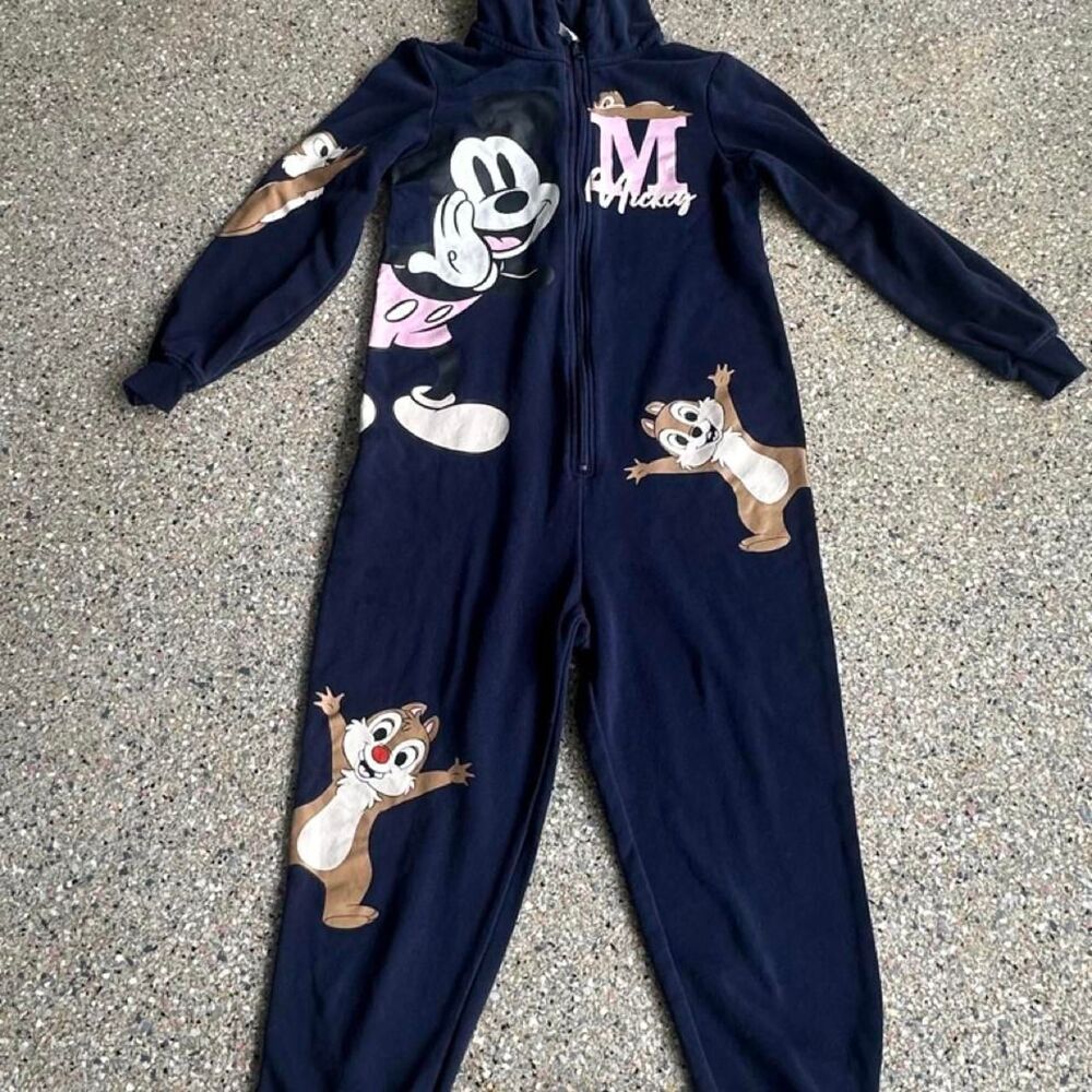 Disney H&M Collab Navy Blue Mickey Mouse Characters Onesie Pjs Jammies